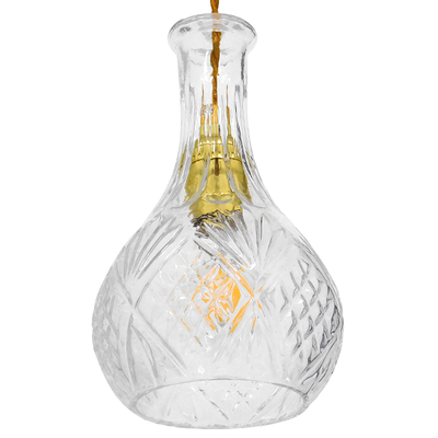 GloboStar® WHISKEY 01514 Vintage Κρεμαστό Φωτιστικό Ανάρτηση Μονόφωτο 1 x E27 IP20 Διάφανο Γυαλί - Μ14 x Π14 x Υ23cm