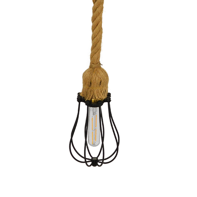 GloboStar® CAMBER 01594 Vintage Κρεμαστό Φωτιστικό Πλέγμα Μονόφωτο 1 x E27 IP20 Μαύρο Μέταλλο με Μπεζ Σχοινί - Μ11 x Π11 x Υ25cm