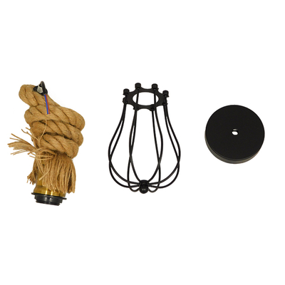 GloboStar® CAMBER 01594 Vintage Κρεμαστό Φωτιστικό Πλέγμα Μονόφωτο 1 x E27 IP20 Μαύρο Μέταλλο με Μπεζ Σχοινί - Μ11 x Π11 x Υ25cm