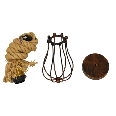 GloboStar® CAMBER 01595 Vintage Κρεμαστό Φωτιστικό Πλέγμα Μονόφωτο 1 x E27 IP20 Χάλκινο Μέταλλο με Μπεζ Σχοινί - Μ11 x Π11 x Υ25cm
