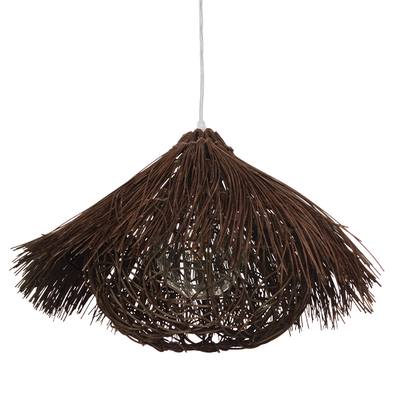 GloboStar® CHEOPE 01600 Boho Κρεμαστό Φωτιστικό Πλέγμα Μονόφωτο 1 x E27 IP20 Καφέ Ξύλο με Καφέ Rattan - Μ50 x Π50 x Y30cm