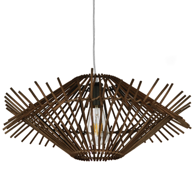 GloboStar® SASSO 01602 Boho Κρεμαστό Φωτιστικό Πλέγμα Μονόφωτο 1 x E27 IP20 Καφέ Ξύλο - Μ50 x Π50 x Y23cm