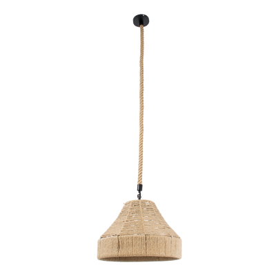 GloboStar® DOGMA 01609 Boho Κρεμαστό Φωτιστικό Καμπάνα Μονόφωτο 1 x E27 IP20 Μπεζ Σχοινί - Μ38 x Π38 x Y28cm