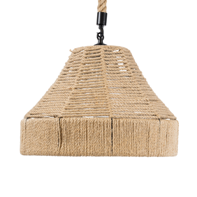 GloboStar® DOGMA 01609 Boho Κρεμαστό Φωτιστικό Καμπάνα Μονόφωτο 1 x E27 IP20 Μπεζ Σχοινί - Μ38 x Π38 x Y28cm