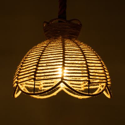 GloboStar® VENIER 01610 Boho Κρεμαστό Φωτιστικό Πλέγμα Μονόφωτο 1 x E27 IP20 Μπεζ Σχοινί - Μ35 x Π35 x Y26cm