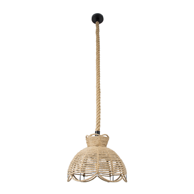 GloboStar® VENIER 01610 Boho Κρεμαστό Φωτιστικό Πλέγμα Μονόφωτο 1 x E27 IP20 Μπεζ Σχοινί - Μ35 x Π35 x Y26cm