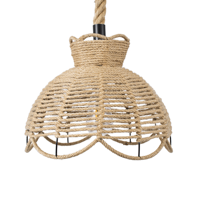 GloboStar® VENIER 01610 Boho Κρεμαστό Φωτιστικό Πλέγμα Μονόφωτο 1 x E27 IP20 Μπεζ Σχοινί - Μ35 x Π35 x Y26cm