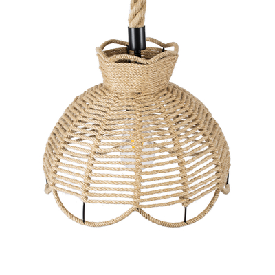 GloboStar® VENIER 01610 Boho Κρεμαστό Φωτιστικό Πλέγμα Μονόφωτο 1 x E27 IP20 Μπεζ Σχοινί - Μ35 x Π35 x Y26cm