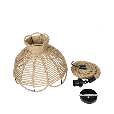 GloboStar® VENIER 01610 Boho Κρεμαστό Φωτιστικό Πλέγμα Μονόφωτο 1 x E27 IP20 Μπεζ Σχοινί - Μ35 x Π35 x Y26cm