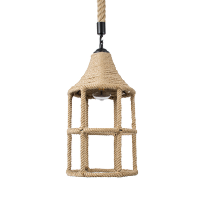 GloboStar® YUBA 01612 Boho Κρεμαστό Φωτιστικό Πλέγμα Μονόφωτο 1 x E27 IP20 Μπεζ Σχοινί - Μ22 x Π22 x Y40cm