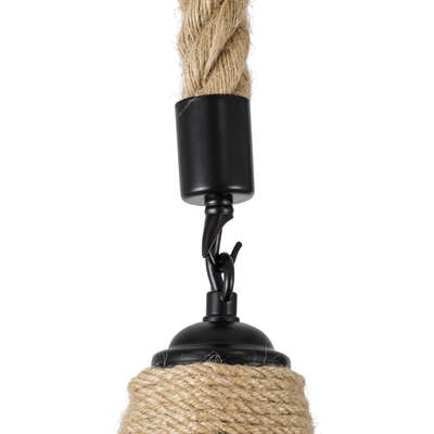 GloboStar® YUBA 01612 Boho Κρεμαστό Φωτιστικό Πλέγμα Μονόφωτο 1 x E27 IP20 Μπεζ Σχοινί - Μ22 x Π22 x Y40cm