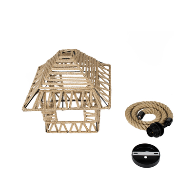 GloboStar® SPIKY 01613 Boho Κρεμαστό Φωτιστικό Φιγούρα Μονόφωτο 1 x E27 IP20 Μπεζ Σχοινί - Μ43 x Π43 x Y28cm