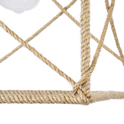 GloboStar® POLISHED 01616 Vintage Κρεμαστό Φωτιστικό Πλέγμα Μονόφωτο 1 x E27 IP20 Μαύρο Μέταλλο με Μπεζ Σχοινί - Μ30 x Π28 x Υ30cm