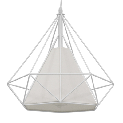 GloboStar® KAIRI 01619 Μοντέρνο Κρεμαστό Φωτιστικό Πλέγμα Μονόφωτο 1 x E27 IP20 Λευκό Μέταλλο με Λευκό Ύφασμα - Μ38 x Π38 x Υ39cm