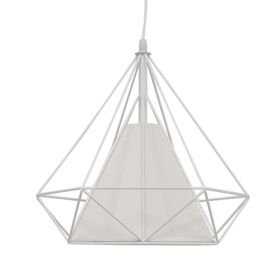 GloboStar® KAIRI 01619 Μοντέρνο Κρεμαστό Φωτιστικό Πλέγμα Μονόφωτο 1 x E27 IP20 Λευκό Μέταλλο με Λευκό Ύφασμα - Μ38 x Π38 x Υ39cm