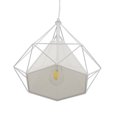 GloboStar® KAIRI 01619 Μοντέρνο Κρεμαστό Φωτιστικό Πλέγμα Μονόφωτο 1 x E27 IP20 Λευκό Μέταλλο με Λευκό Ύφασμα - Μ38 x Π38 x Υ39cm