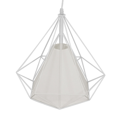 GloboStar® KAIRI 01619 Μοντέρνο Κρεμαστό Φωτιστικό Πλέγμα Μονόφωτο 1 x E27 IP20 Λευκό Μέταλλο με Λευκό Ύφασμα - Μ38 x Π38 x Υ39cm