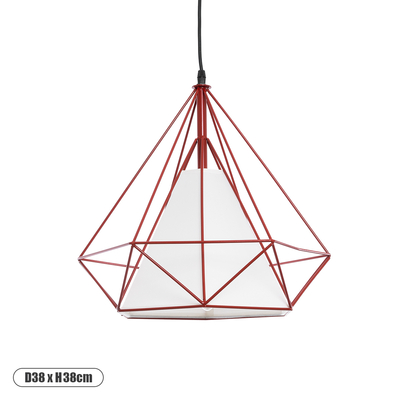 GloboStar® KAIRI 01620 Μοντέρνο Κρεμαστό Φωτιστικό Πλέγμα Μονόφωτο 1 x E27 IP20 Κόκκινο Μέταλλο με Λευκό Ύφασμα - Μ38 x Π38 x Y38cm