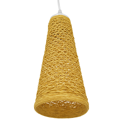 GloboStar® INCASS 01625 Vintage Κρεμαστό Φωτιστικό Καμπάνα Μονόφωτο 1 x E27 IP20 Μπεζ Rattan - Μ15 x Π15 x Y30.5cm