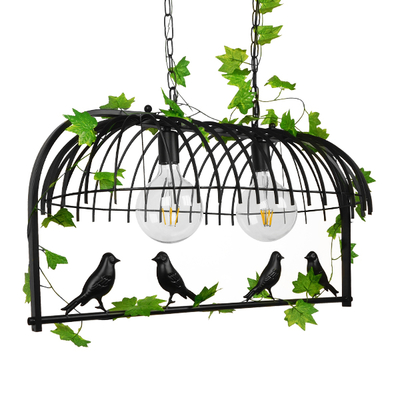 GloboStar® NEST 01643 Vintage Κρεμαστό Φωτιστικό Φιγούρα Δίφωτο 2 x E27 IP20 Μαύρο Μέταλλο με Πράσινο Πλαστικό - Μ73.6 x Π37.5 x Y38cm