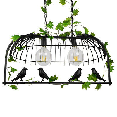 GloboStar® NEST 01643 Vintage Κρεμαστό Φωτιστικό Φιγούρα Δίφωτο 2 x E27 IP20 Μαύρο Μέταλλο με Πράσινο Πλαστικό - Μ73.6 x Π37.5 x Y38cm