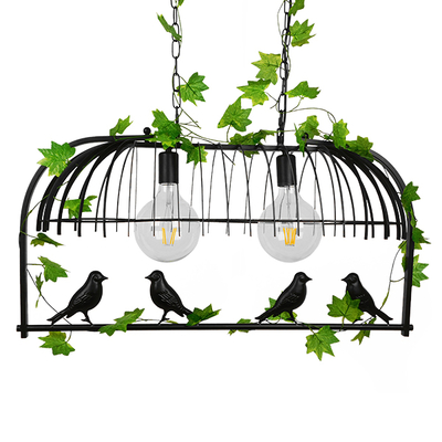 GloboStar® NEST 01643 Vintage Κρεμαστό Φωτιστικό Φιγούρα Δίφωτο 2 x E27 IP20 Μαύρο Μέταλλο με Πράσινο Πλαστικό - Μ73.6 x Π37.5 x Y38cm