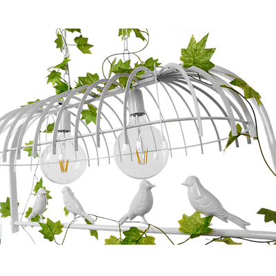 GloboStar® NEST 01644 Vintage Κρεμαστό Φωτιστικό Φιγούρα Δίφωτο 2 x E27 IP20 Λευκό Μέταλλο με Πράσινο Πλαστικό - Μ73.6 x Π37.5 x Y38cm