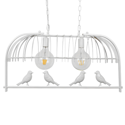 GloboStar® NEST 01644 Vintage Κρεμαστό Φωτιστικό Φιγούρα Δίφωτο 2 x E27 IP20 Λευκό Μέταλλο με Πράσινο Πλαστικό - Μ73.6 x Π37.5 x Y38cm