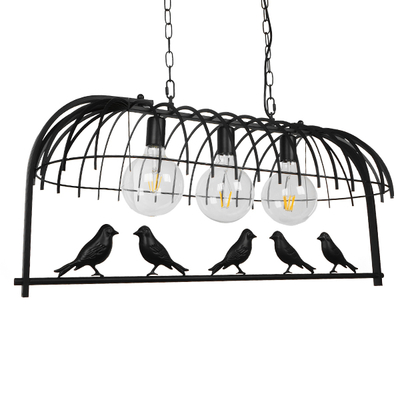 GloboStar® NEST 01646 Vintage Κρεμαστό Φωτιστικό Φιγούρα Τρίφωτο 3 x E27 IP20 Μαύρο Μέταλλο με Πράσινο Πλαστικό - Μ85.5 x Π37.5 x Y38cm