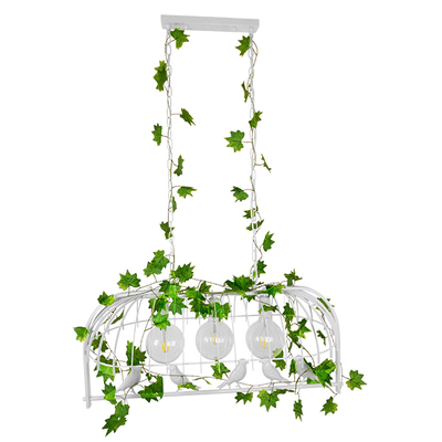 GloboStar® NEST 01647 Vintage Κρεμαστό Φωτιστικό Φιγούρα Τρίφωτο 3 x E27 IP20 Λευκό Μέταλλο με Πράσινο Πλαστικό - Μ85.5 x Π37.5 x Y38cm