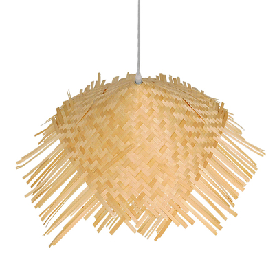 GloboStar® RICEHAT 01666 Boho Κρεμαστό Φωτιστικό Καμπάνα Μονόφωτο 1 x E27 IP20 Μπέζ Ξύλο - Μ70 x Π70 x Y25cm