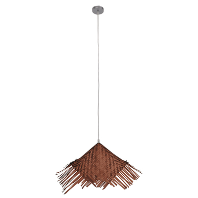 GloboStar® RICEHAT 01667 Boho Κρεμαστό Φωτιστικό Καμπάνα Μονόφωτο 1 x E27 IP20 Καφέ Ξύλο - Μ70 x Π70 x Y25cm