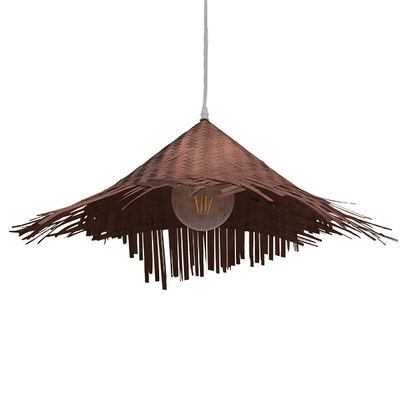 GloboStar® RICEHAT 01667 Boho Κρεμαστό Φωτιστικό Καμπάνα Μονόφωτο 1 x E27 IP20 Καφέ Ξύλο - Μ70 x Π70 x Y25cm