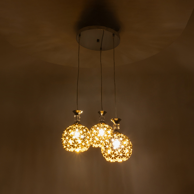 GloboStar® BOUQUET 01670 Μοντέρνο Κρεμαστό Φωτιστικό Μπάλα Τρίφωτο 3 x E27 IP20 Χρυσό Μέταλλο με Διάφανο Κρύσταλλο - Μ46 x Π46 x Y23cm