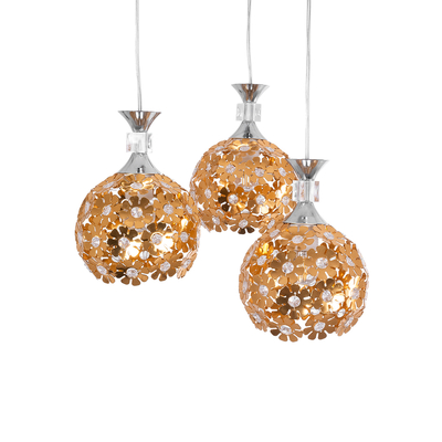 GloboStar® BOUQUET 01670 Μοντέρνο Κρεμαστό Φωτιστικό Μπάλα Τρίφωτο 3 x E27 IP20 Χρυσό Μέταλλο με Διάφανο Κρύσταλλο - Μ46 x Π46 x Y23cm