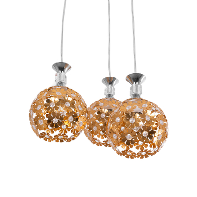 GloboStar® BOUQUET 01670 Μοντέρνο Κρεμαστό Φωτιστικό Μπάλα Τρίφωτο 3 x E27 IP20 Χρυσό Μέταλλο με Διάφανο Κρύσταλλο - Μ46 x Π46 x Y23cm