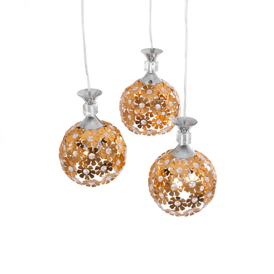 GloboStar® BOUQUET 01670 Μοντέρνο Κρεμαστό Φωτιστικό Μπάλα Τρίφωτο 3 x E27 IP20 Χρυσό Μέταλλο με Διάφανο Κρύσταλλο - Μ46 x Π46 x Y23cm