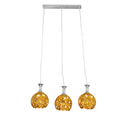 GloboStar® BOUQUET 01671 Μοντέρνο Κρεμαστό Φωτιστικό Μπάλα Τρίφωτο 3 x E27 IP20 Χρυσό Μέταλλο με Διάφανο Κρύσταλλο - Μ64 x Π18 x Υ24cm