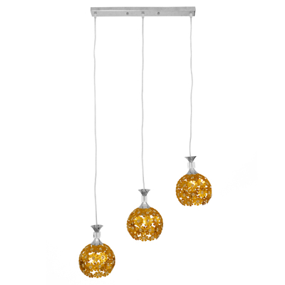 GloboStar® BOUQUET 01671 Μοντέρνο Κρεμαστό Φωτιστικό Μπάλα Τρίφωτο 3 x E27 IP20 Χρυσό Μέταλλο με Διάφανο Κρύσταλλο - Μ64 x Π18 x Υ24cm