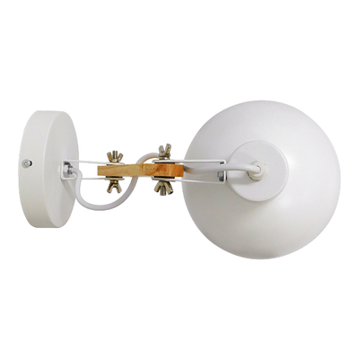 GloboStar® GRANT 00903 Μοντέρνο Επιτοίχιο Φωτιστικό Απλίκα Μονόφωτο 1 x E27 IP20 Λευκό Μέταλλο με Μπεζ Ξύλο - Μ15 x Π36 x Υ12cm