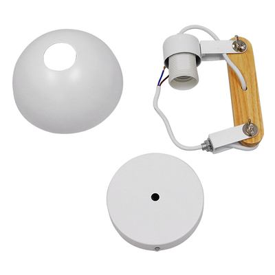 GloboStar® GRANT 00903 Μοντέρνο Επιτοίχιο Φωτιστικό Απλίκα Μονόφωτο 1 x E27 IP20 Λευκό Μέταλλο με Μπεζ Ξύλο - Μ15 x Π36 x Υ12cm