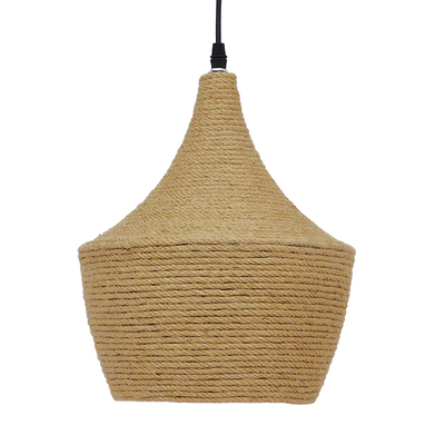GloboStar® SHANGHAI ROPE 00916 Boho Κρεμαστό Φωτιστικό Καμπάνα Μονόφωτο 1 x E27 IP20 Μπεζ Σχοινί - Μ24 x Π24 x Υ30cm