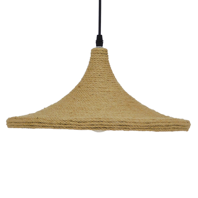 GloboStar® SHANGHAI ROPE 00917 Boho Κρεμαστό Φωτιστικό Καμπάνα Μονόφωτο 1 x E27 IP20 Μπεζ Σχοινί - Μ37 x Π37 x Υ20cm