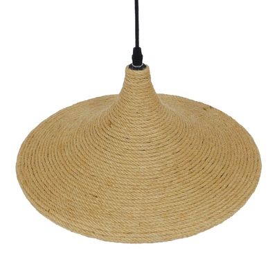 GloboStar® SHANGHAI ROPE 00917 Boho Κρεμαστό Φωτιστικό Καμπάνα Μονόφωτο 1 x E27 IP20 Μπεζ Σχοινί - Μ37 x Π37 x Υ20cm