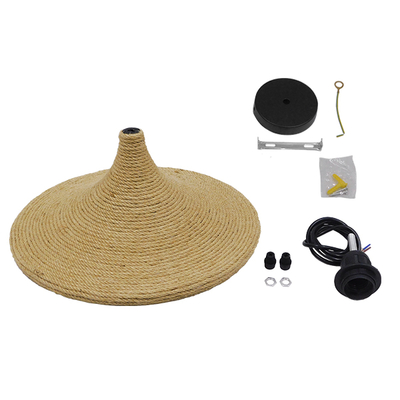 GloboStar® SHANGHAI ROPE 00917 Boho Κρεμαστό Φωτιστικό Καμπάνα Μονόφωτο 1 x E27 IP20 Μπεζ Σχοινί - Μ37 x Π37 x Υ20cm