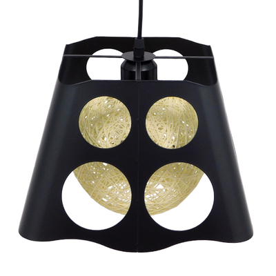 GloboStar® CARTER 00962 Μοντέρνο Κρεμαστό Φωτιστικό Πλέγμα Μονόφωτο 1 x E27 IP20 Μαύρο Μέταλλο με Μπεζ Σχοινί - Μ28 x Π28 x Υ22cm