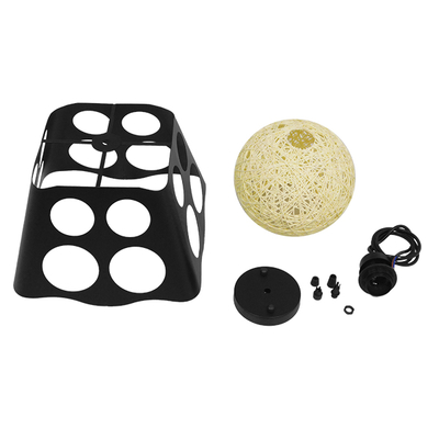 GloboStar® CARTER 00962 Μοντέρνο Κρεμαστό Φωτιστικό Πλέγμα Μονόφωτο 1 x E27 IP20 Μαύρο Μέταλλο με Μπεζ Σχοινί - Μ28 x Π28 x Υ22cm