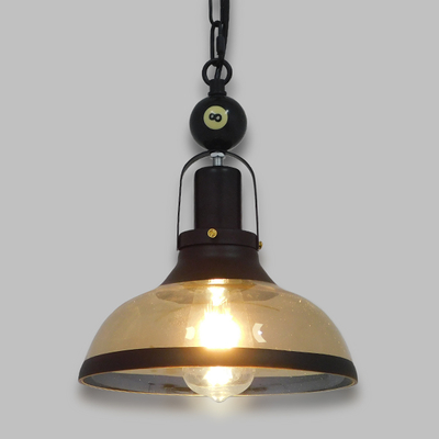 GloboStar® BILLIARD 00971 Vintage Κρεμαστό Φωτιστικό Καμπάνα Μονόφωτο 1 x E27 IP20 Mαύρο Μέταλλο με Μελί Γυαλί - Μ25 x Π25 x Υ29cm