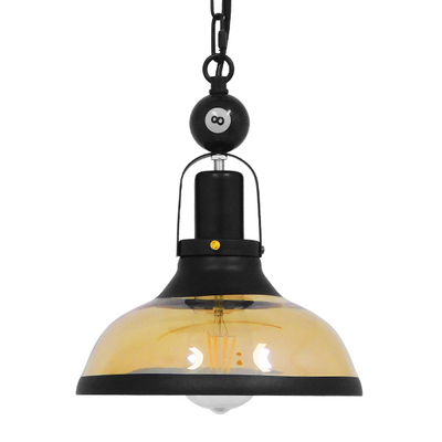 GloboStar® BILLIARD 00971 Vintage Κρεμαστό Φωτιστικό Καμπάνα Μονόφωτο 1 x E27 IP20 Mαύρο Μέταλλο με Μελί Γυαλί - Μ25 x Π25 x Υ29cm