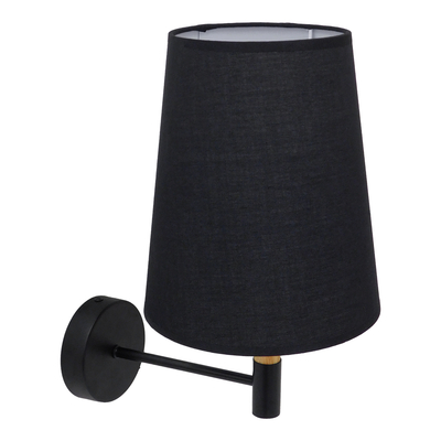 GloboStar® LYDFORD 01432 Μοντέρνο Επιτοίχιο Φωτιστικό Απλίκα Μονόφωτο 1 x E27 IP20 Μαύρο Ύφασμα, Μαύρο Μέταλλο με Μπέζ Ξύλο - Μ20 x Π28 x Υ36cm